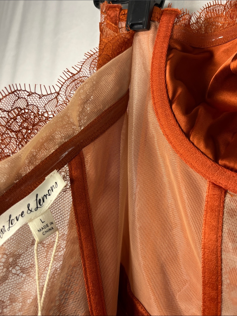 For love & lemons NWT bustier strapless lace tulle ruffle gown rust sz L - Picture 10 of 12